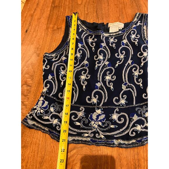 ADRIANNA PAPELL OCCASIONS 16 Blue, Silk, Sleeveless Top, Blue, Beads Embroidery - Picture 8 of 9